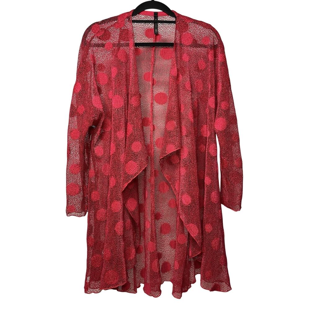 IC by Connie K Women's XL Sheer Polka Dot Open Front Blouse Red Lagenlook Artsy
